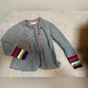 Mini Boden Girls Cardigan with Rainbow Sleeve Detail - size 6-7